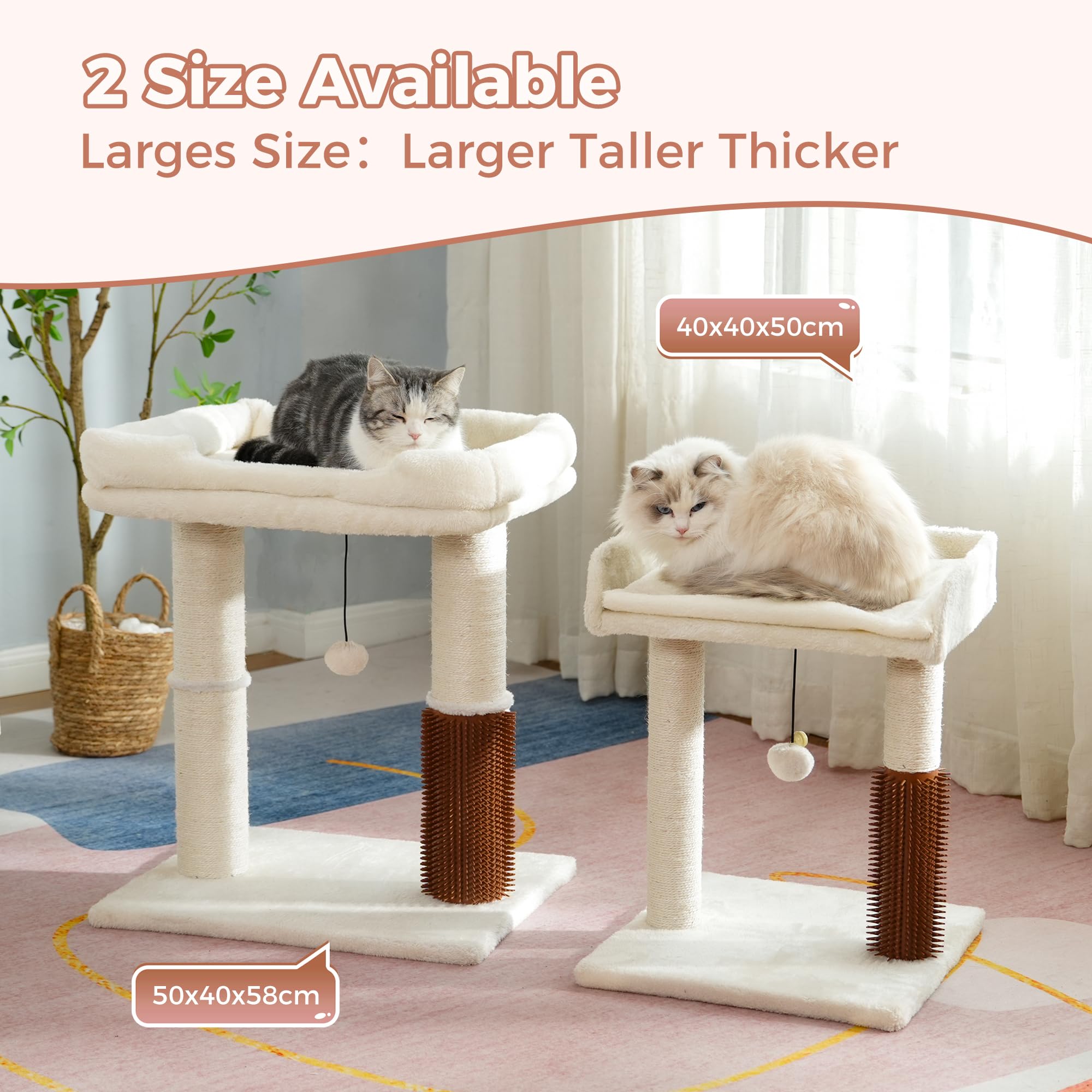 Pawfessor Cat Tree Tower For Large Cats Cat Scratching Post With Cat Self Groomer, 20X15.7   Large Top Bed, Thick Scratch Post [